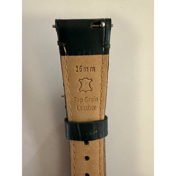 Leather Watch Band16mm Deep Green Crocodile-Embossed Top Grain  With Silver Buck - Picture 4 of 7